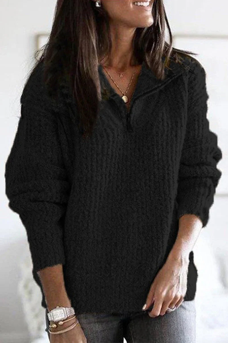 Ivette | Casual solid sweater with zip and collar - Image 5