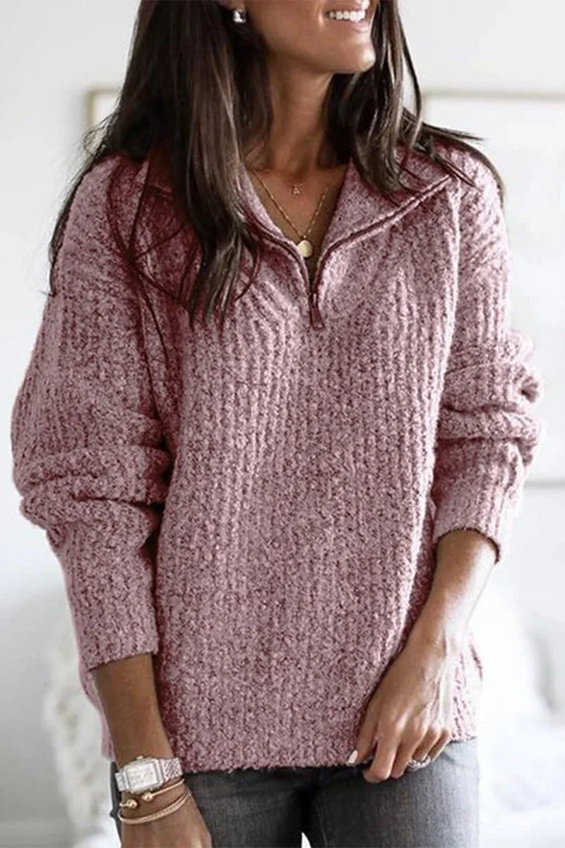 Ivette | Casual solid sweater with zip and collar - Image 6