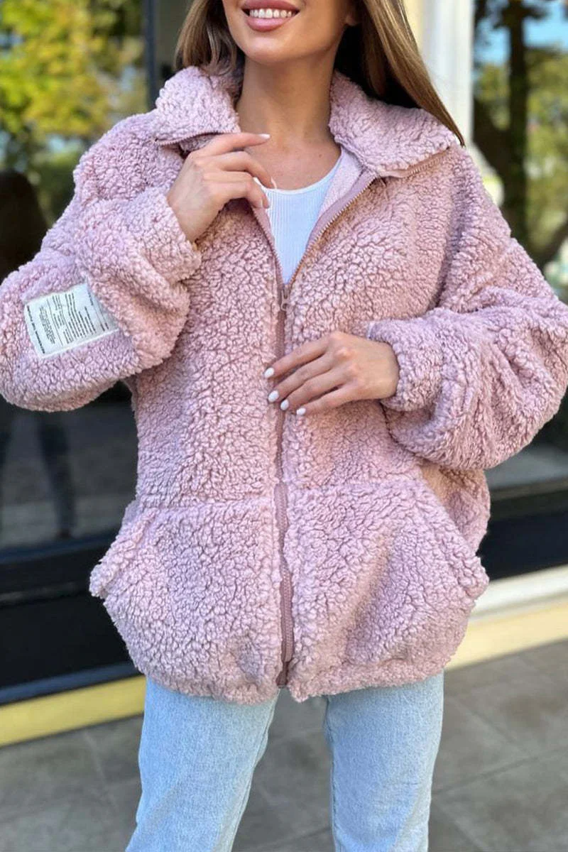 Ivonne | Casual outerwear with a fluffy turn-down collar and pocket for everyday use - Image 2