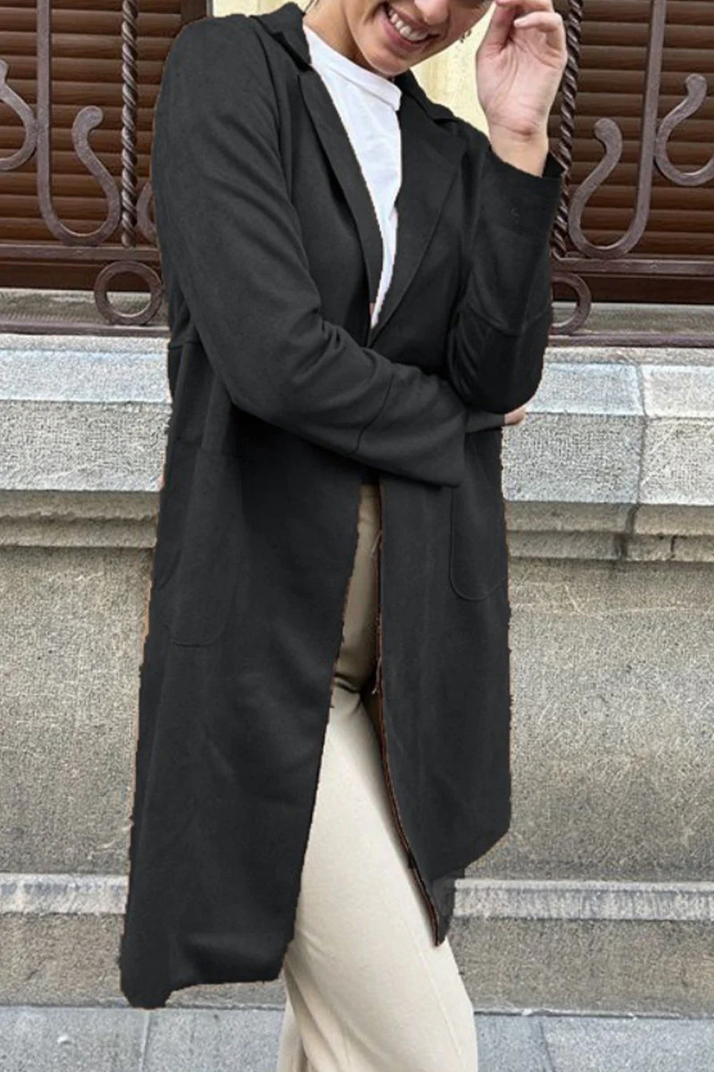 Ivonne | Street Simplicity Solid Pocket Lapel Collar Outerwear - Image 2