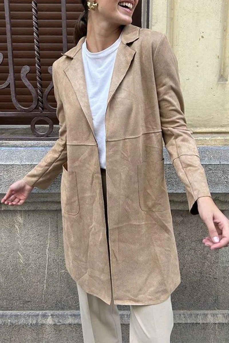 Ivonne | Street Simplicity Solid Pocket Lapel Collar Outerwear - Image 3