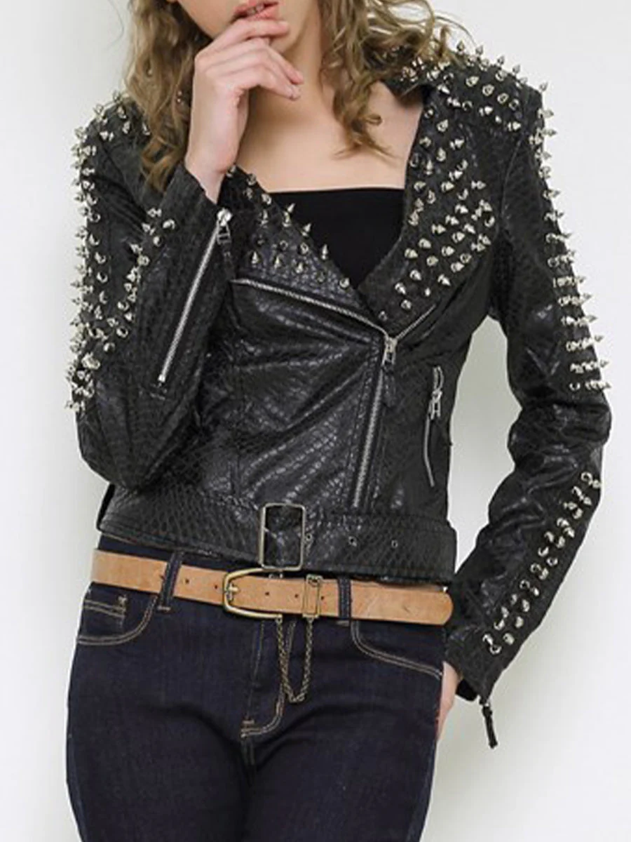 Jacinta | Casual punk outerwear with a fixed studded turn-down collar