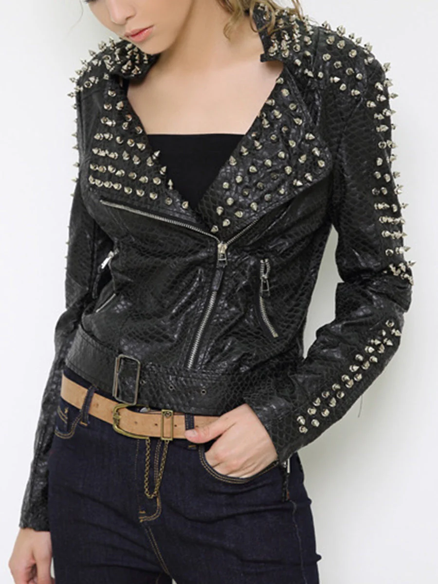Jacinta | Casual punk outerwear with a fixed studded turn-down collar - Image 2