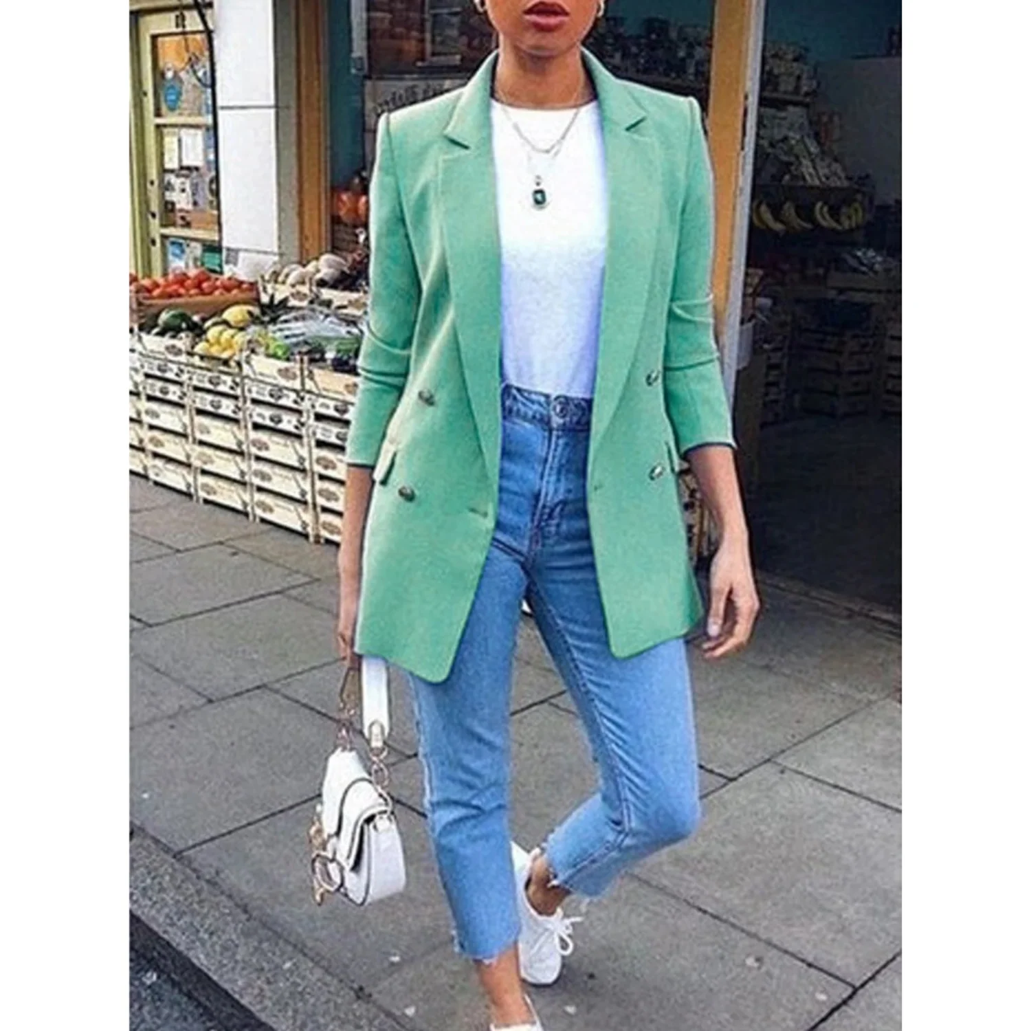Jacqueline | Long women's blazer with buttons and collar - Image 8