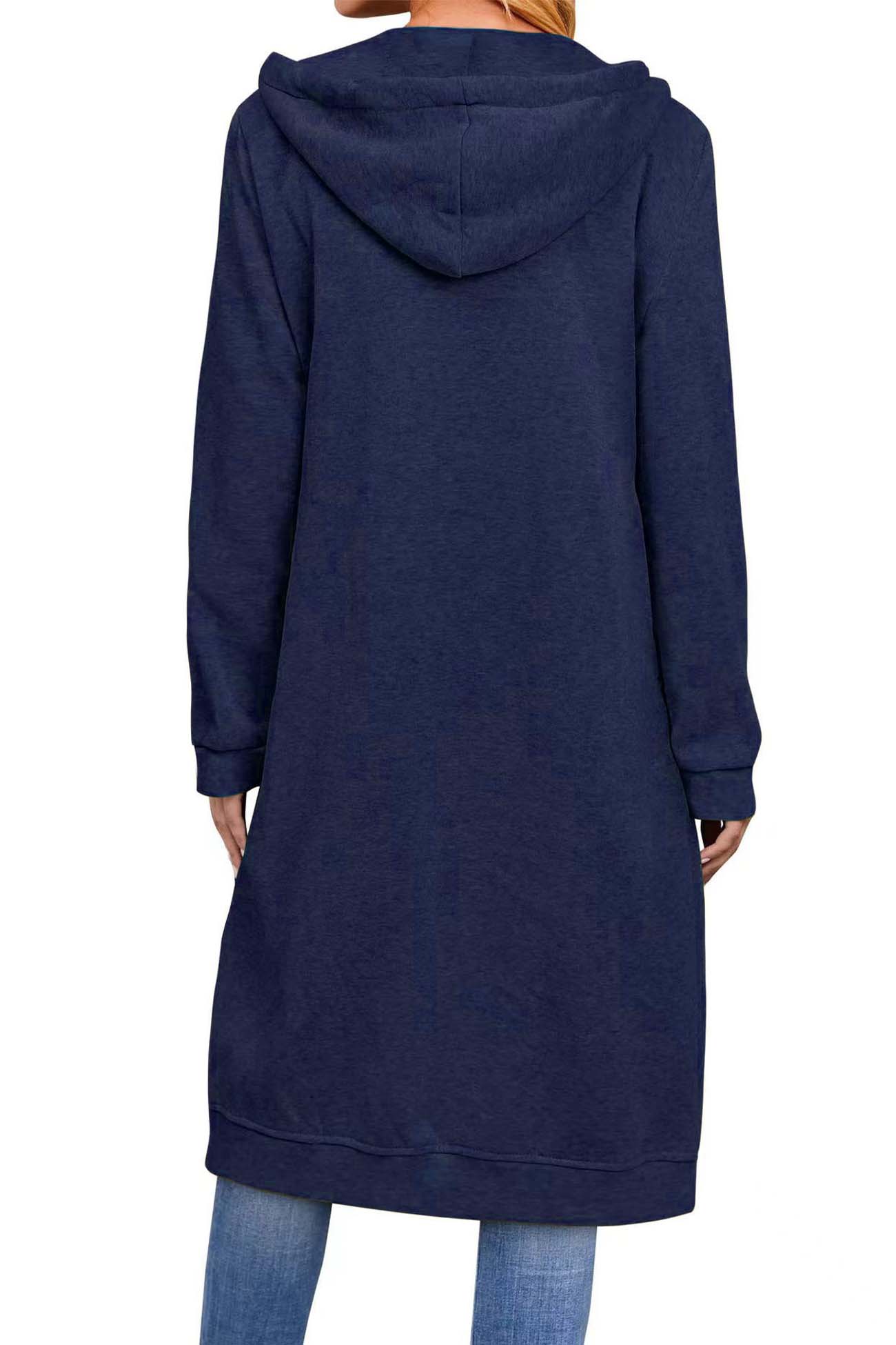 Jacqueline | Solid long cardigan with hood and drawstring and zip fastening - Image 10