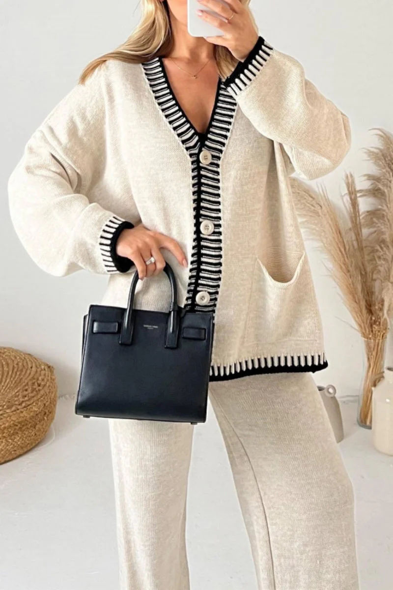 Jade | Casual Patchwork Button Up V Neck Long Sleeve Two Piece Set - Image 5