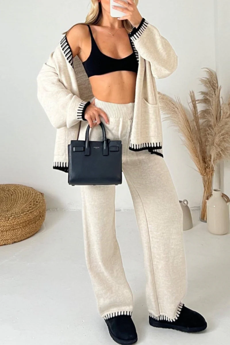 Jade | Casual Patchwork Button Up V Neck Long Sleeve Two Piece Set - Image 7