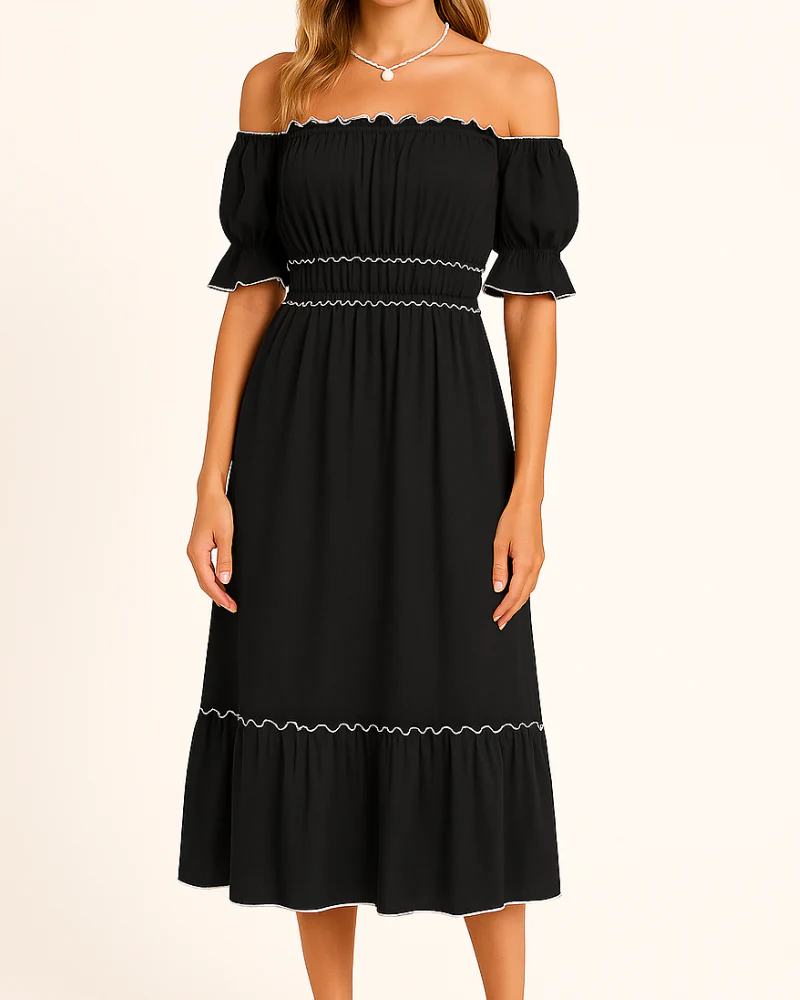Jamie® | Elegant Off-The-Shoulder Midi Dress - Image 2