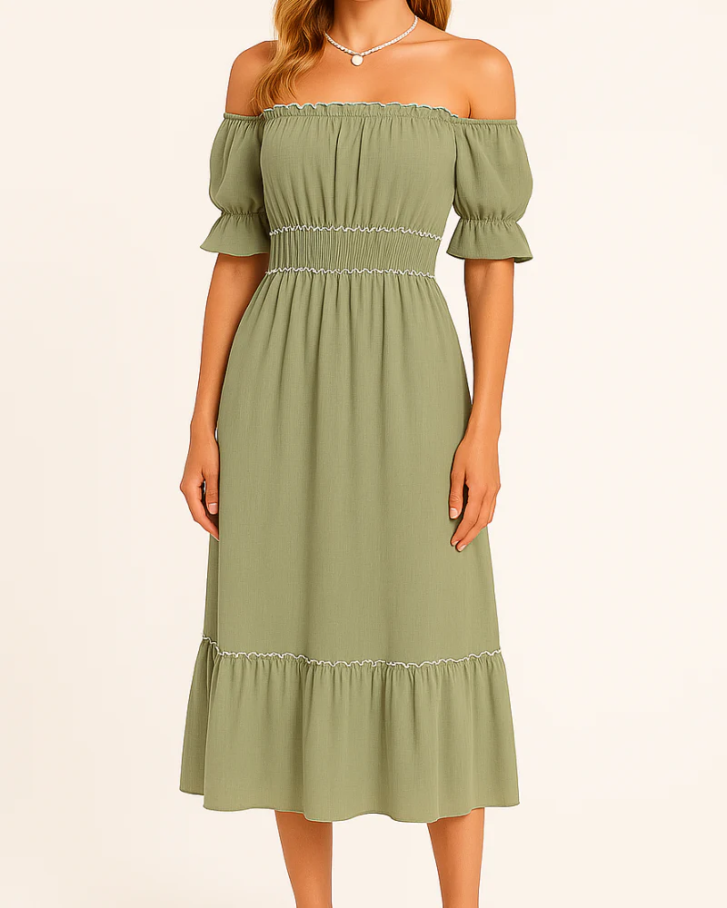 Jamie® | Elegant Off-The-Shoulder Midi Dress - Image 4