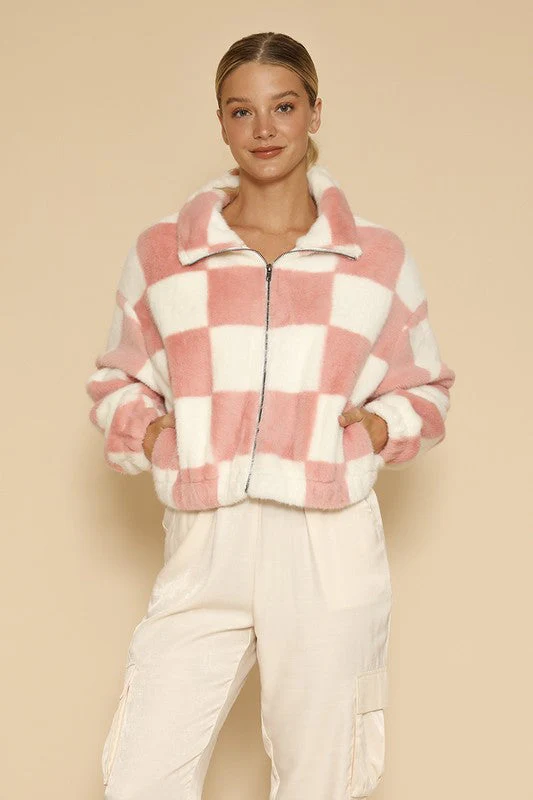 Jana | Fluffy checked jacket with front zip