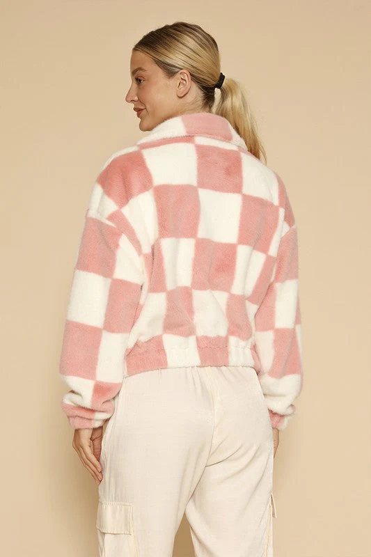 Jana | Fluffy checked jacket with front zip - Image 2