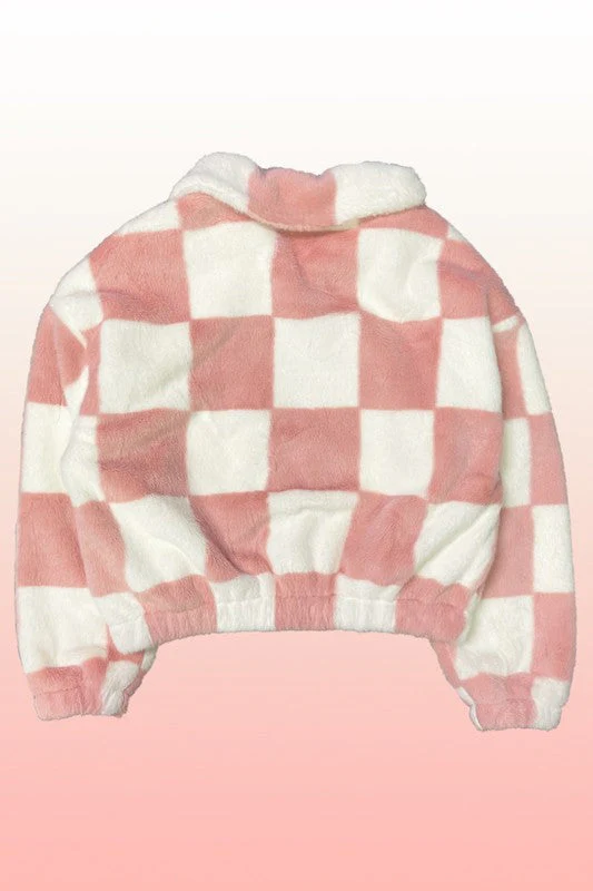 Jana | Fluffy checked jacket with front zip - Image 6