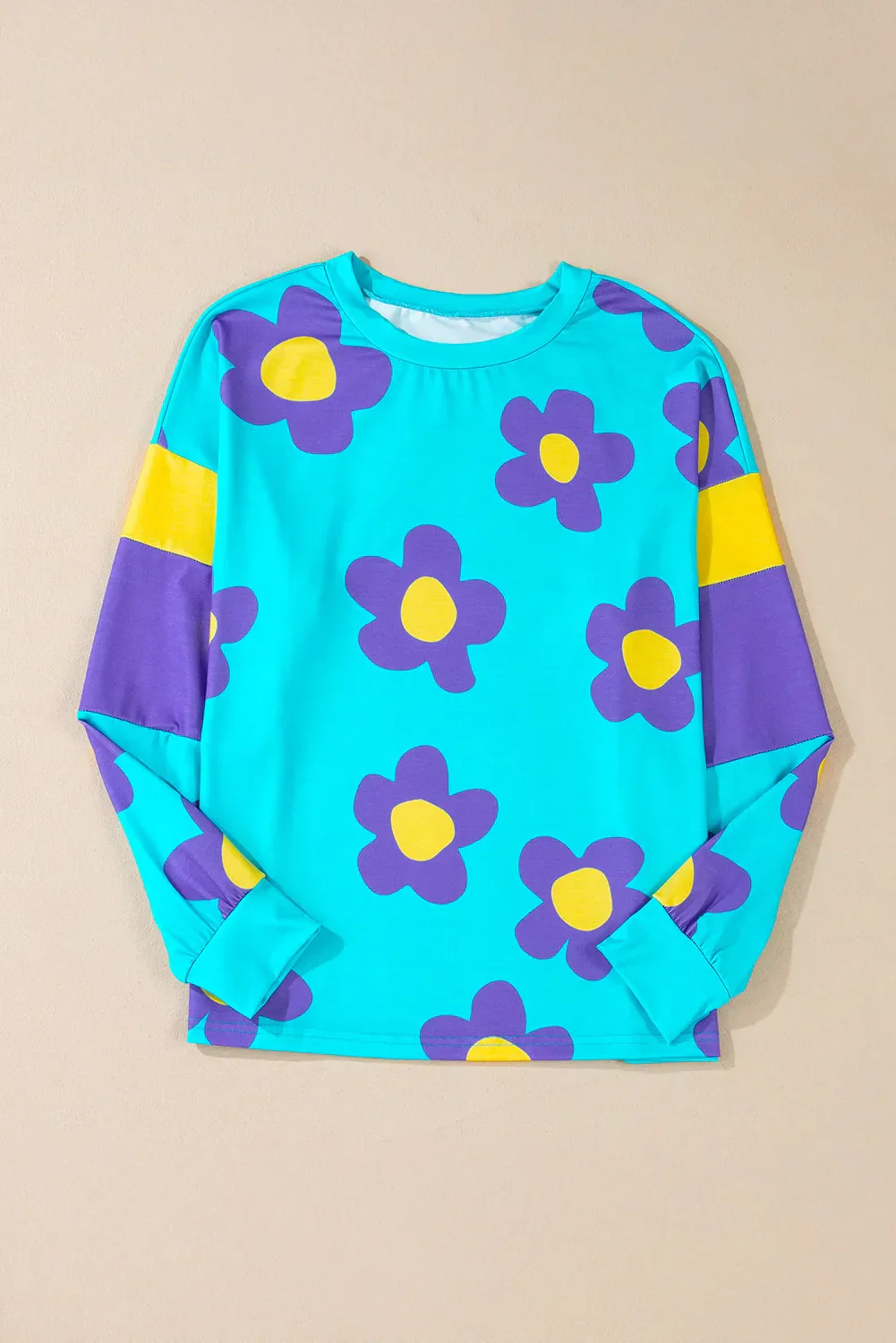 Jana | Long-sleeved blouse with a contrasting floral crew neck - Image 2