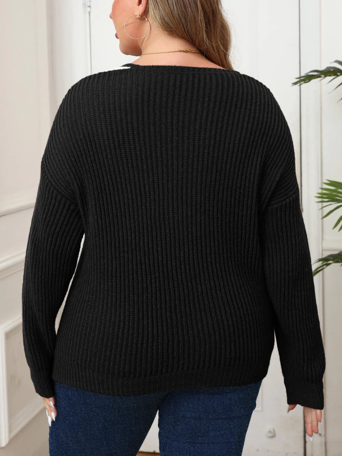 Jana | Plus size sweater with long sleeves and contrast dropped shoulders - Image 2