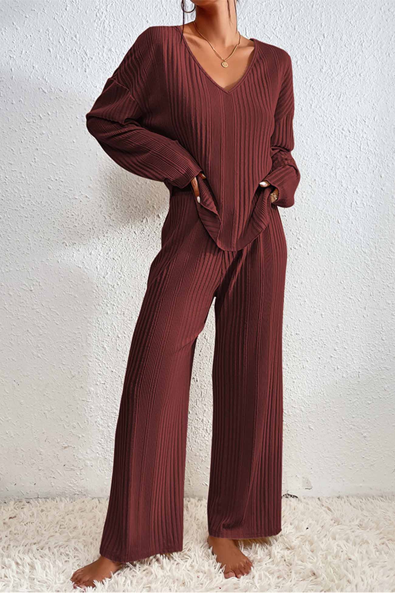 Jana | Ribbed V-neck long sleeve two piece set - Image 10