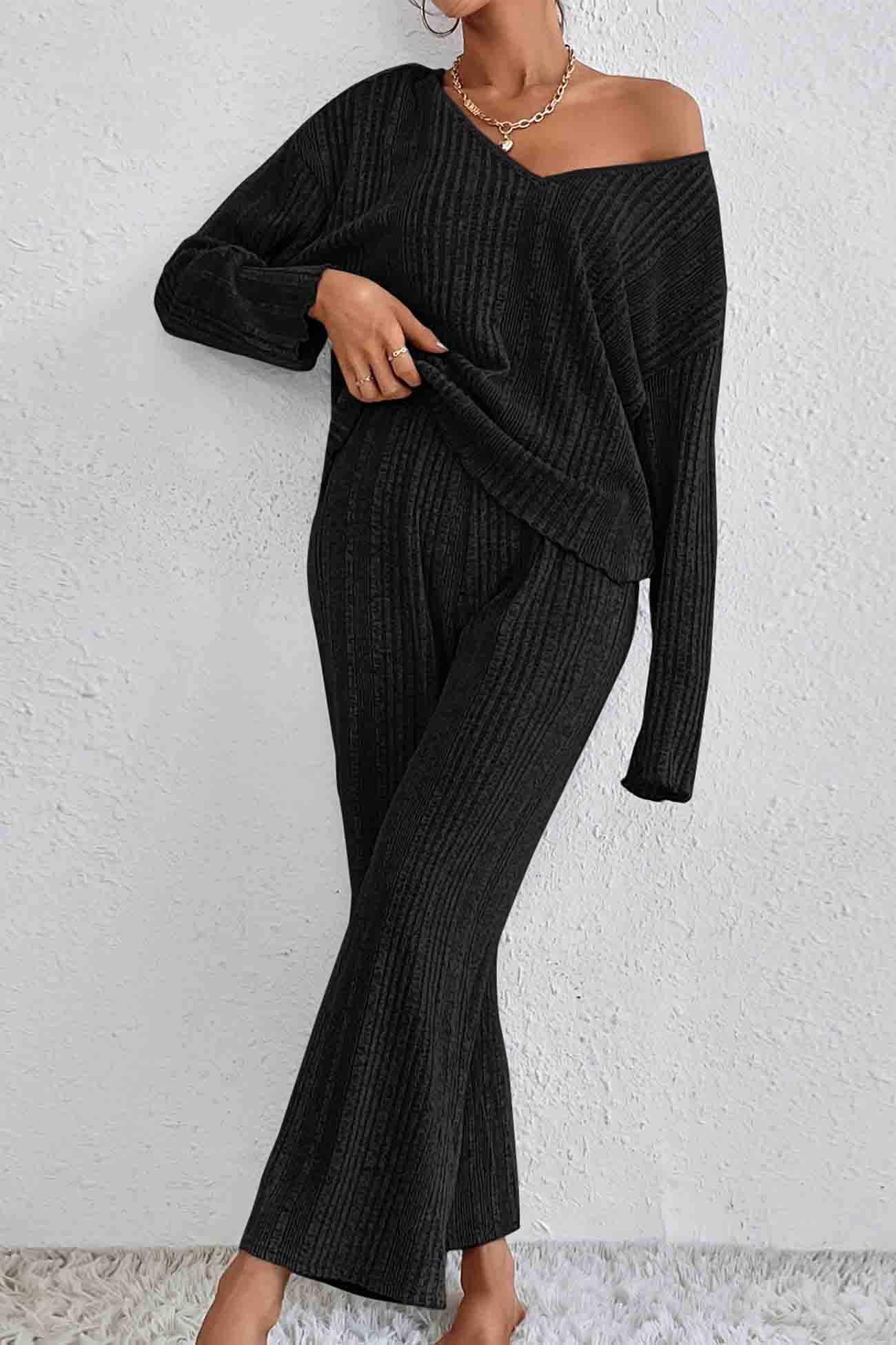 Jana | Ribbed V-neck long sleeve two piece set - Image 13
