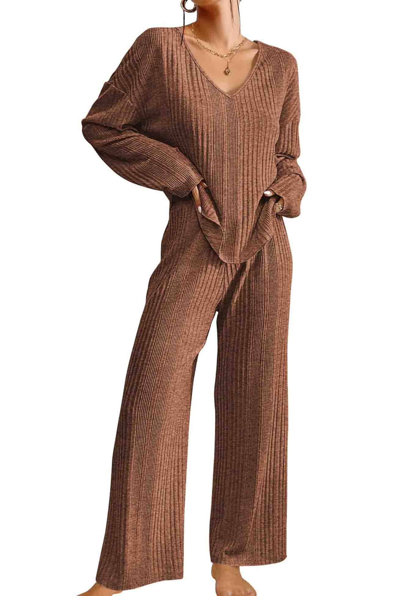 Jana | Ribbed V-neck long sleeve two piece set - Image 16