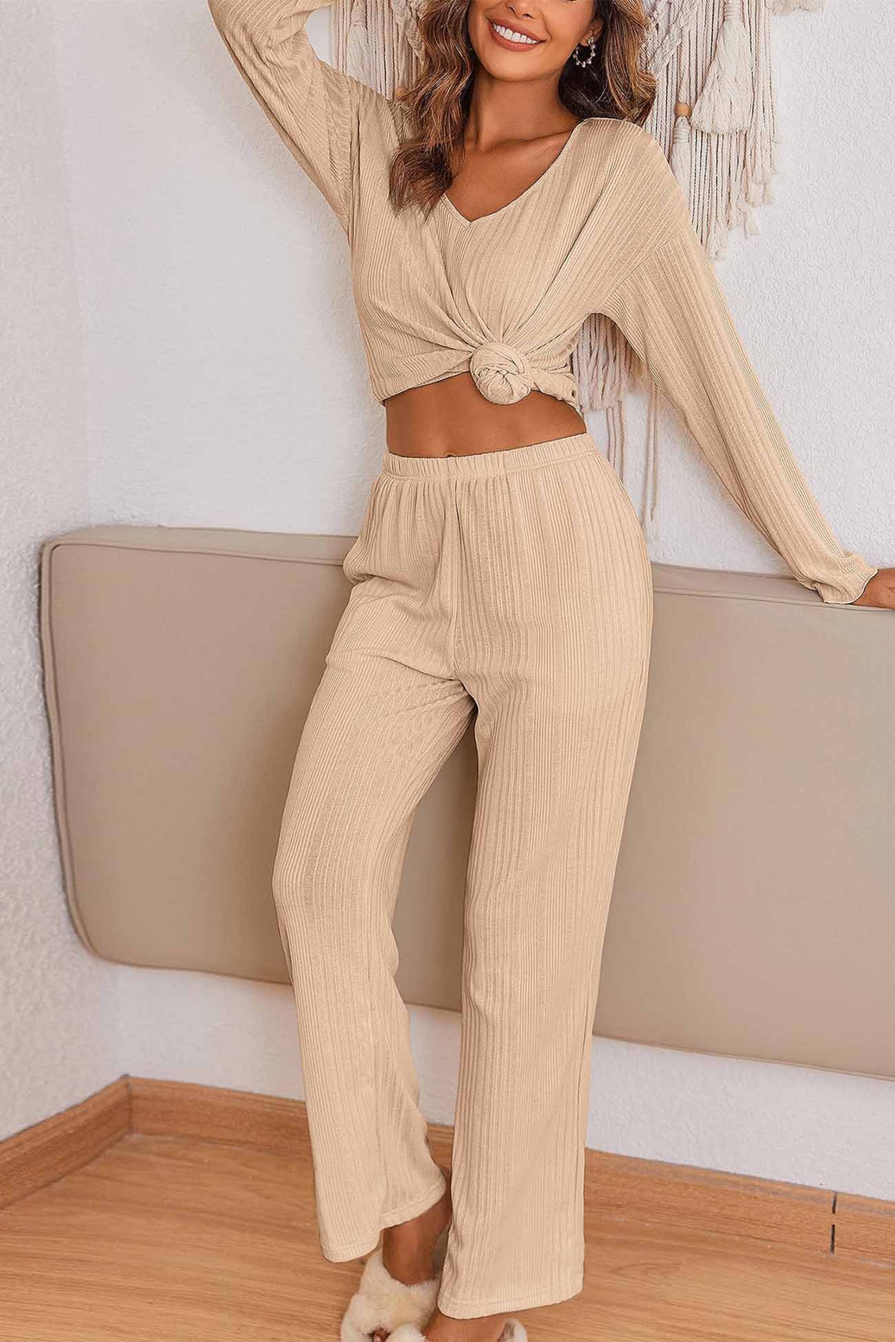 Jana | Ribbed V-neck long sleeve two piece set - Image 6