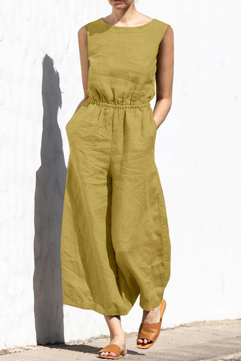 Janeth | Casual plain plain loose O-neck jumpsuits - Image 2
