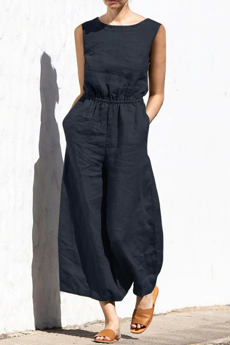 Janeth | Casual plain plain loose O-neck jumpsuits - Image 3