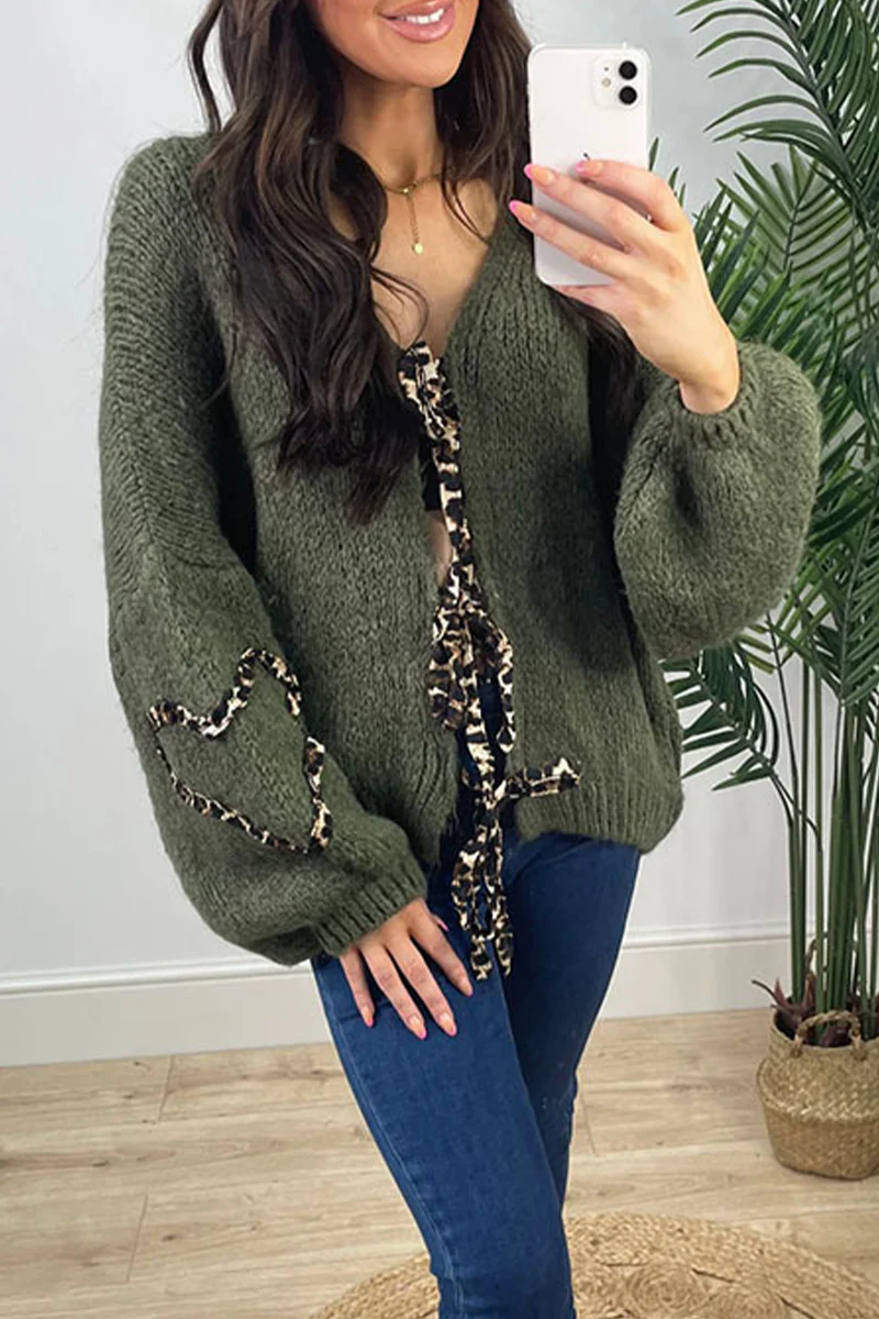 Janine | Casual leopard print patchwork weave outerwear with V-neck - Image 10