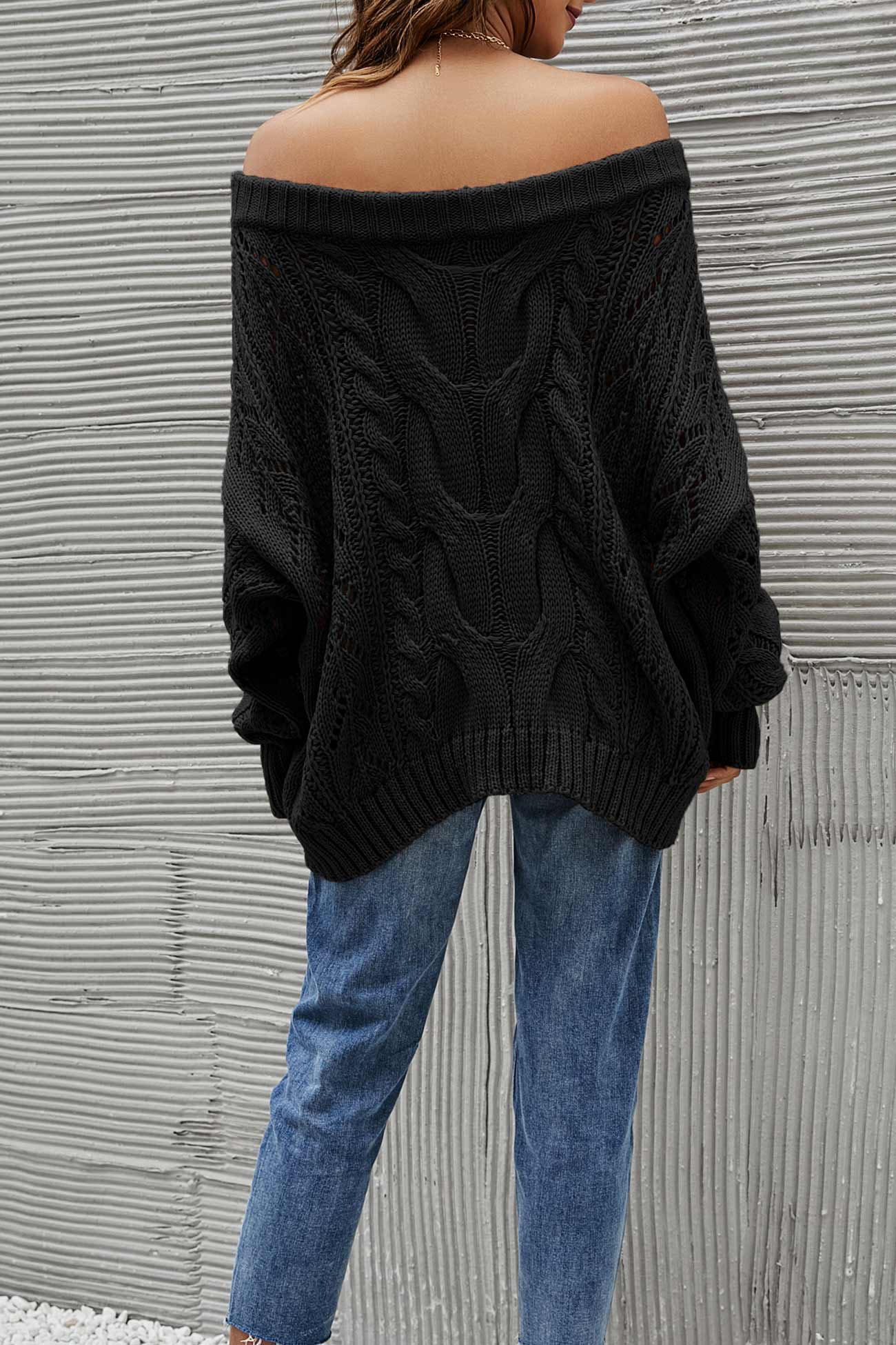 Janine | Knitted jumper with a dropped shoulder and a hollowed-out cable pattern - Image 11
