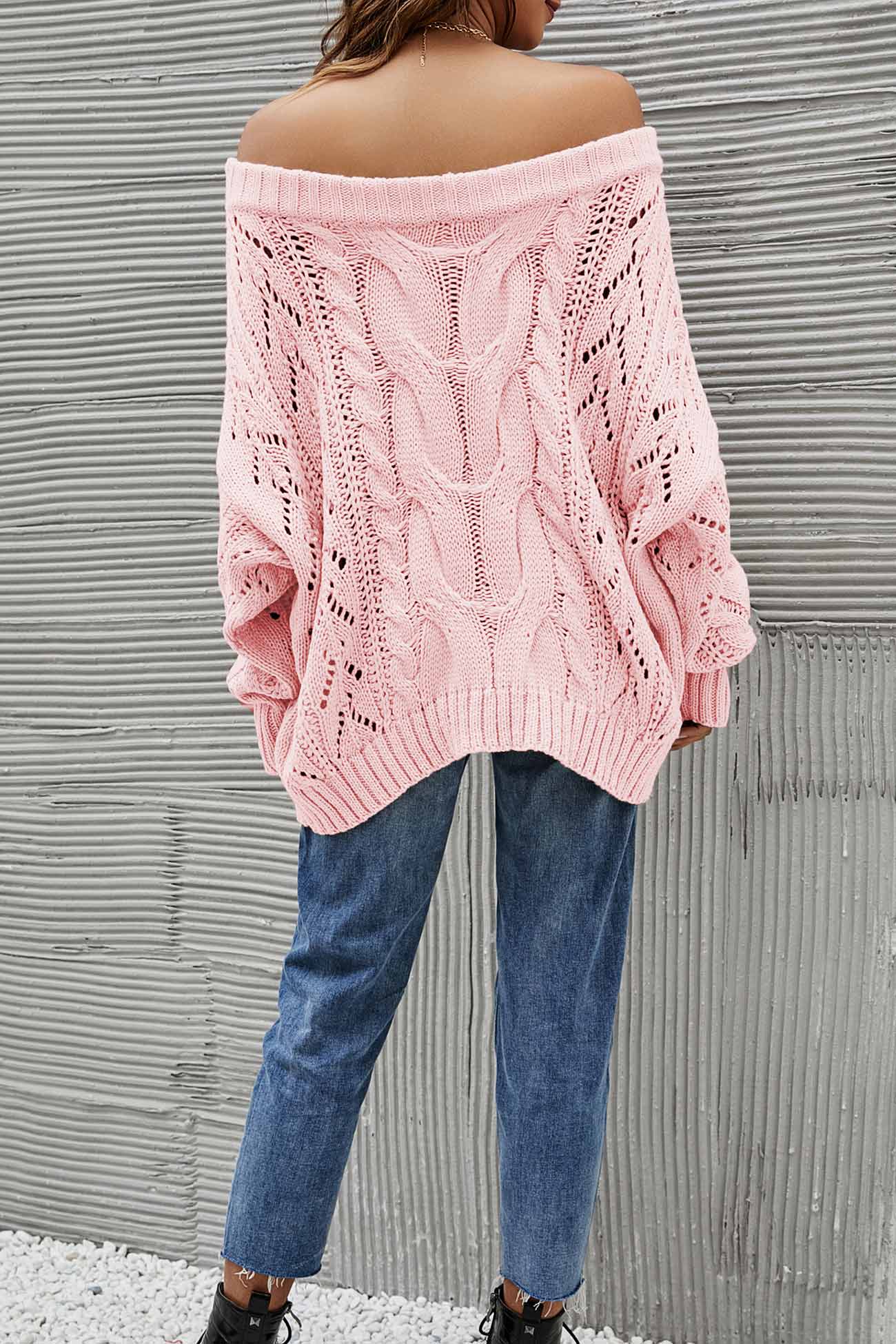Janine | Knitted jumper with a dropped shoulder and a hollowed-out cable pattern - Image 2