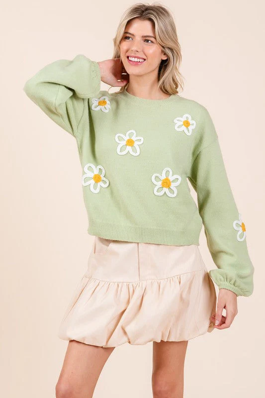 Janine | Knitted sweater with floral embroidery