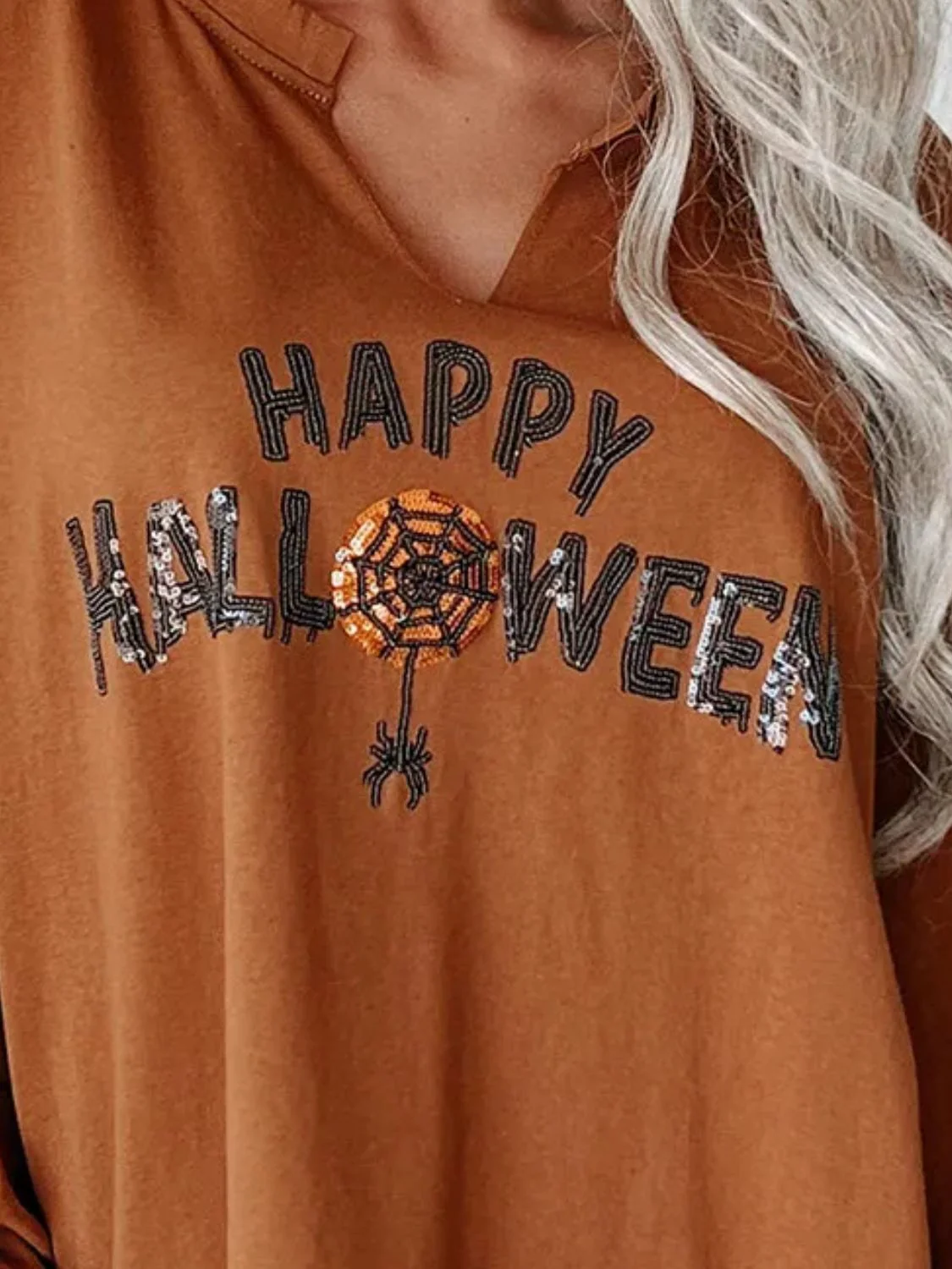Janine | Long sleeve sweatshirt with notched sequin letter graphic - Image 3