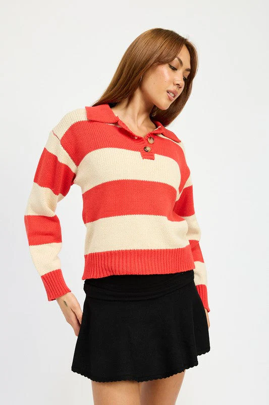 Janine | STRIPED SWEATER TOP WITH COLLAR - Image 3