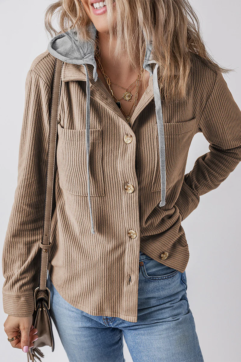 Jasmijn | Casual daily contrast patchwork hooded tops with drawstring and buttons - Image 11