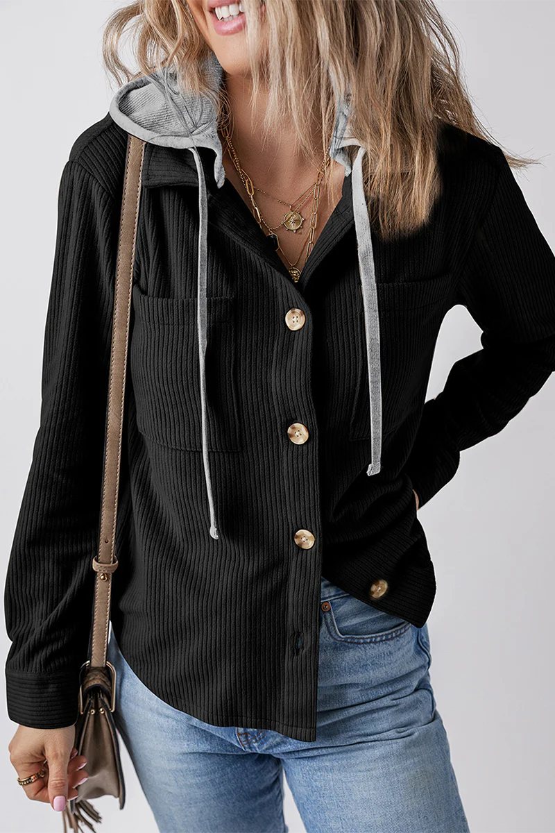 Jasmijn | Casual daily contrast patchwork hooded tops with drawstring and buttons - Image 12
