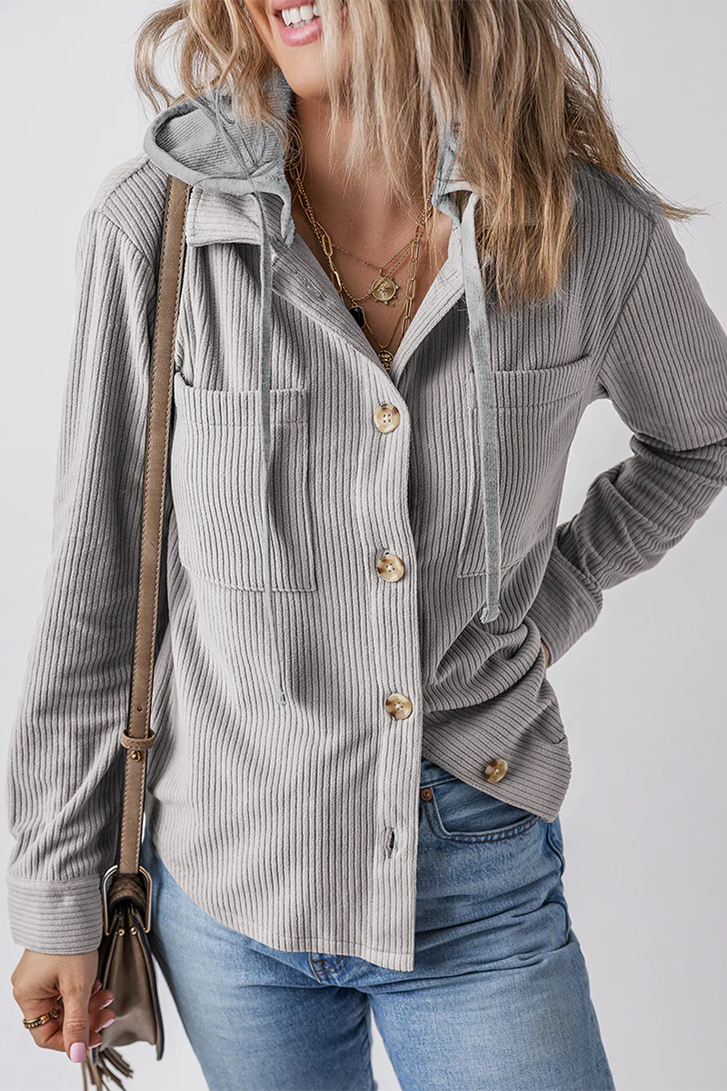Jasmijn | Casual daily contrast patchwork hooded tops with drawstring and buttons - Image 15