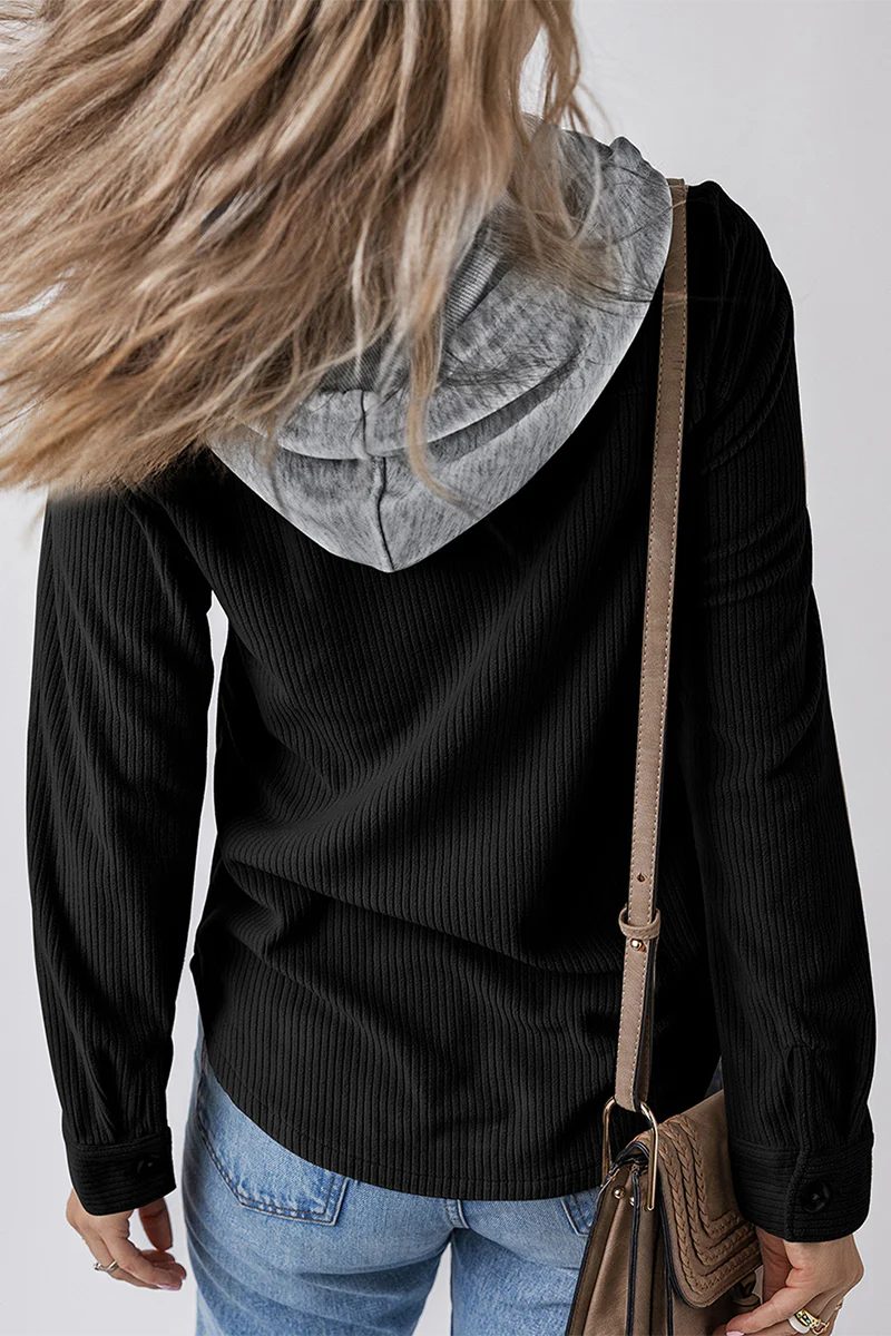 Jasmijn | Casual daily contrast patchwork hooded tops with drawstring and buttons - Image 19