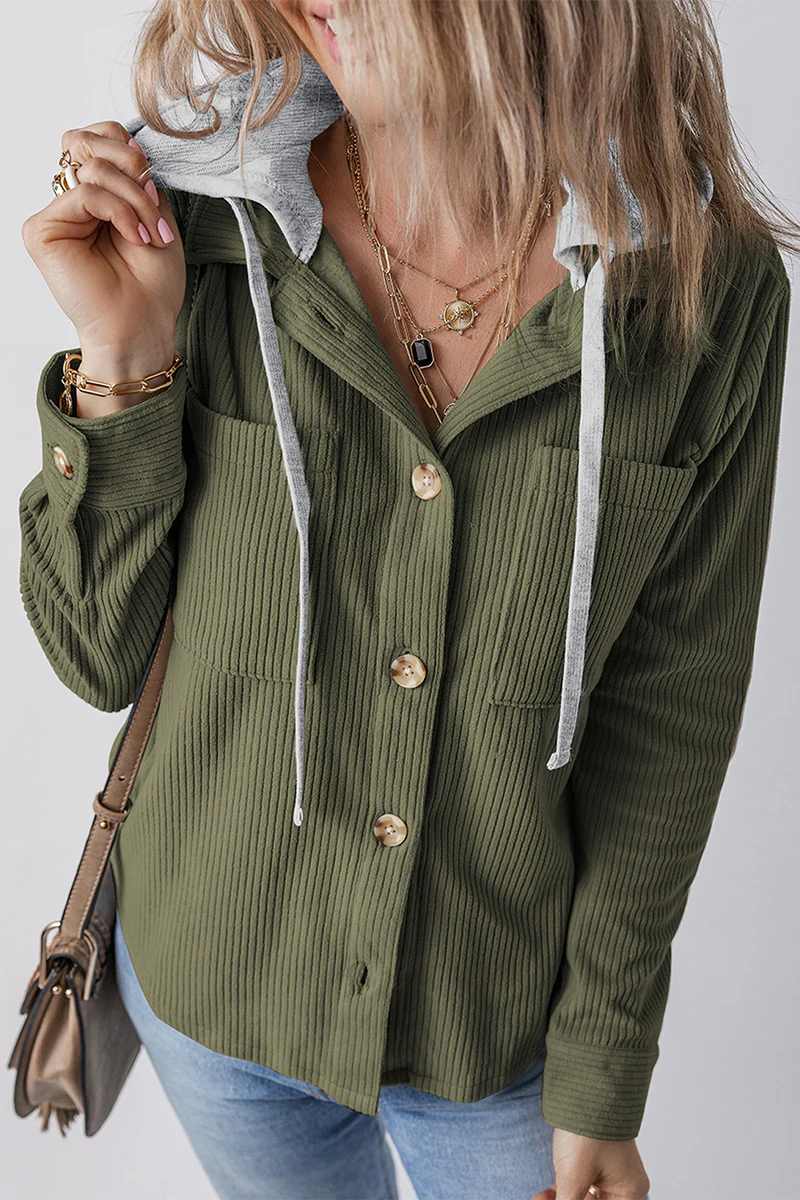 Jasmijn | Casual daily contrast patchwork hooded tops with drawstring and buttons - Image 2