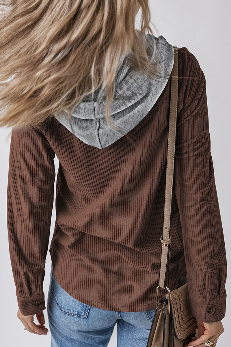 Jasmijn | Casual daily contrast patchwork hooded tops with drawstring and buttons - Image 20