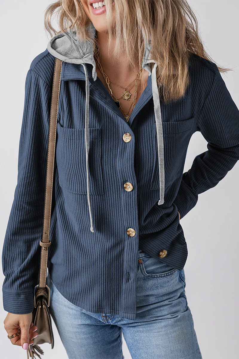 Jasmijn | Casual daily contrast patchwork hooded tops with drawstring and buttons - Image 3