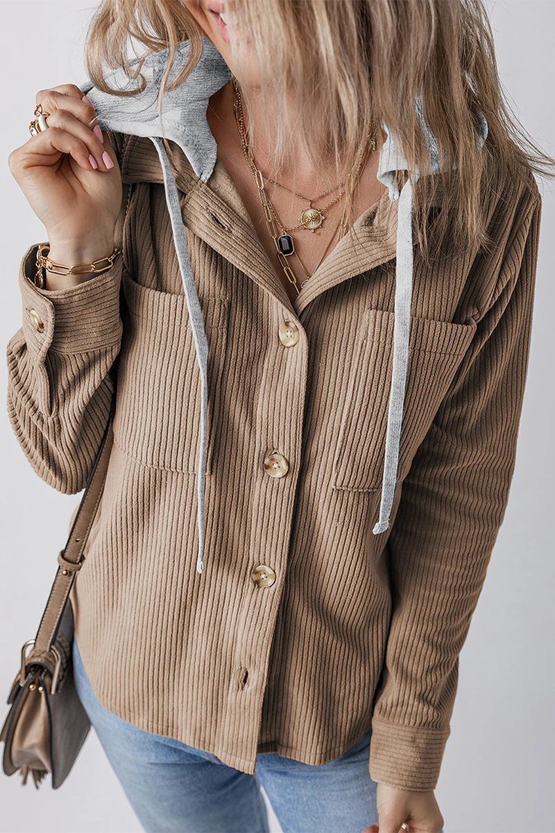 Jasmijn | Casual daily contrast patchwork hooded tops with drawstring and buttons - Image 4