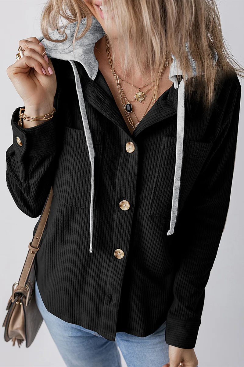 Jasmijn | Casual daily contrast patchwork hooded tops with drawstring and buttons - Image 5