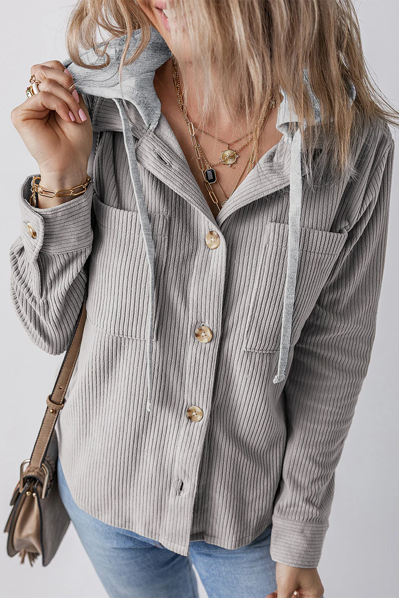 Jasmijn | Casual daily contrast patchwork hooded tops with drawstring and buttons - Image 7
