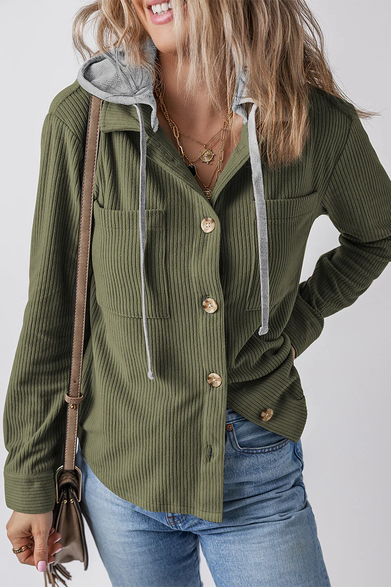 Jasmijn | Casual daily contrast patchwork hooded tops with drawstring and buttons - Image 9