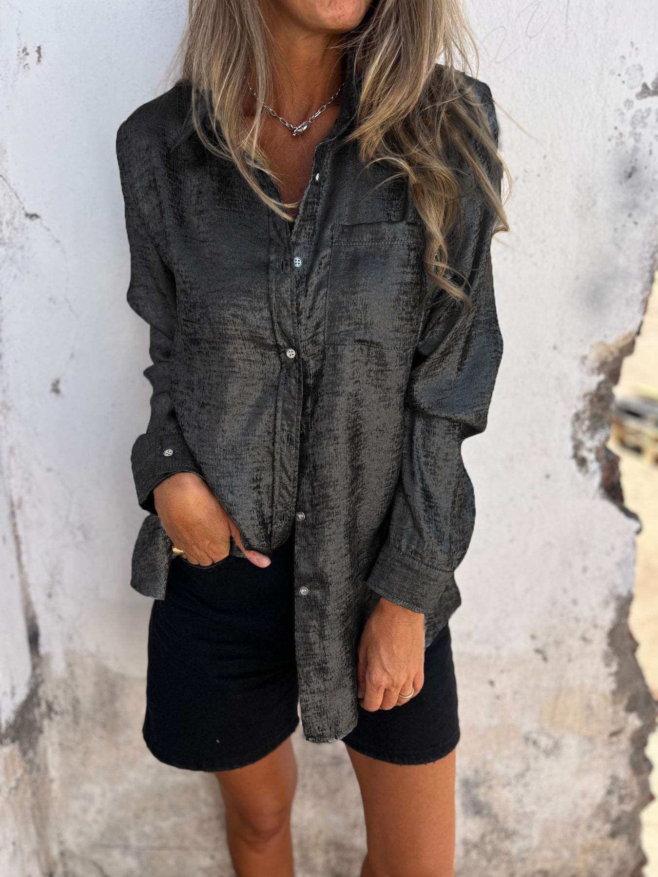 Jasmine® | Metallic women's blouse with collar - Image 5