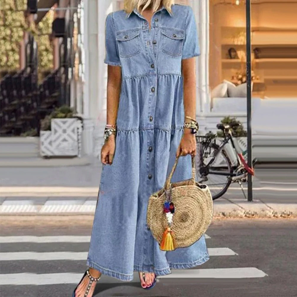 Jazmín® | Elegant Denim Style Maxi Dress