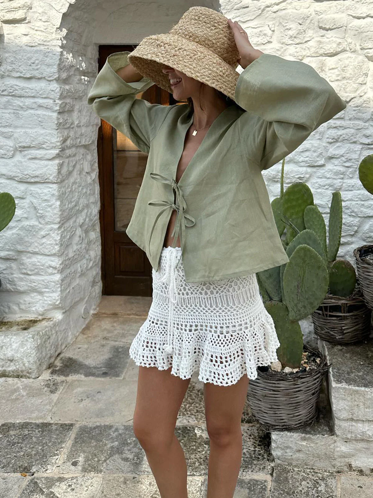 Jazmín® | Women'S Linen Blouse With Lacing At The Front - Image 2