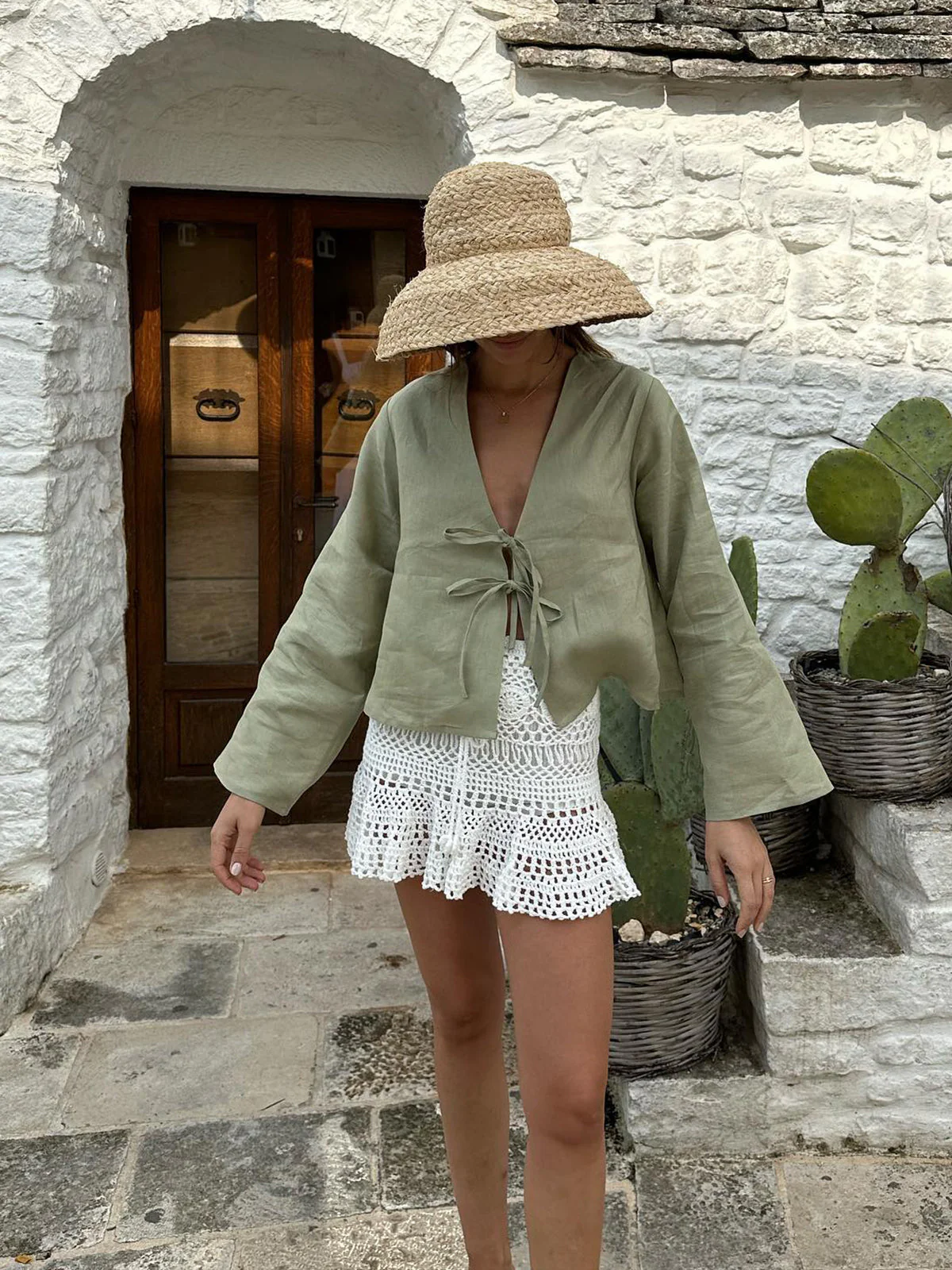 Jazmín® | Women'S Linen Blouse With Lacing At The Front - Image 3