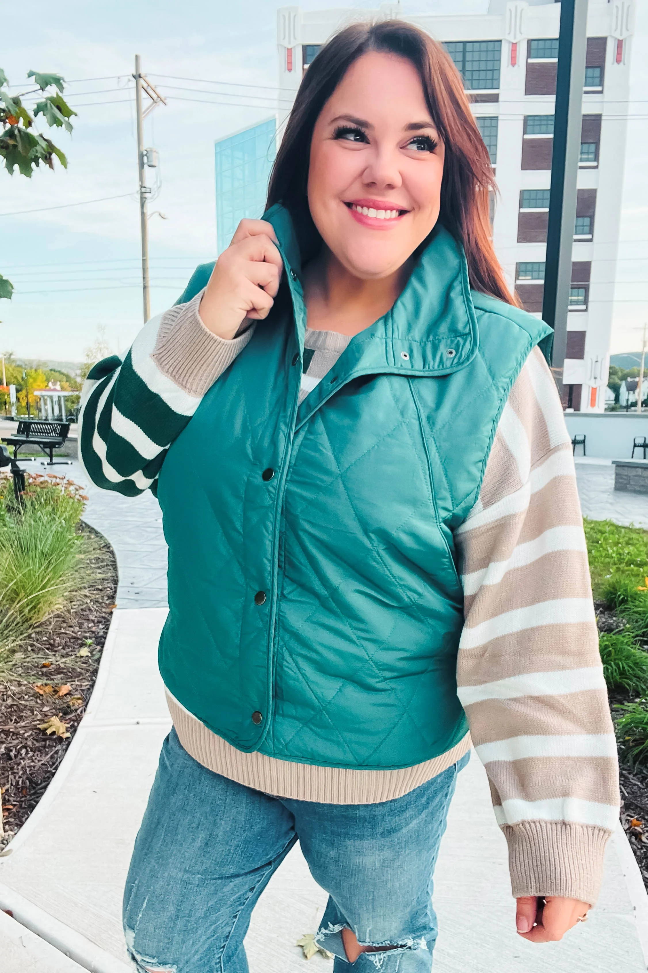 Jeanette | Weekend Ready quilted vest in hunter green with snap fasteners - Image 14
