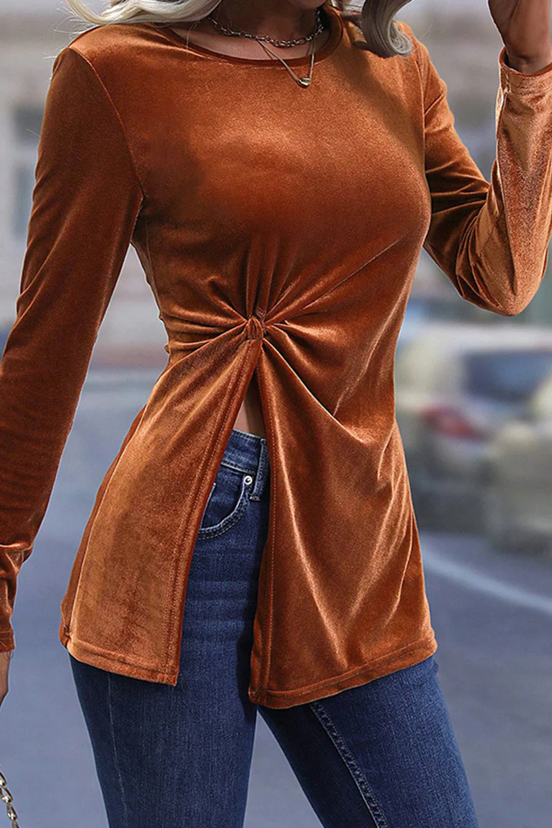 Jennifer | Elegant solid asymmetrical tops with slit and O-neck - Image 4