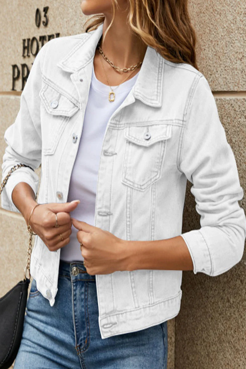 Jesica | Street-chic, solid color, long-sleeved denim jacket with turn-down collar and regular pocket - Image 4