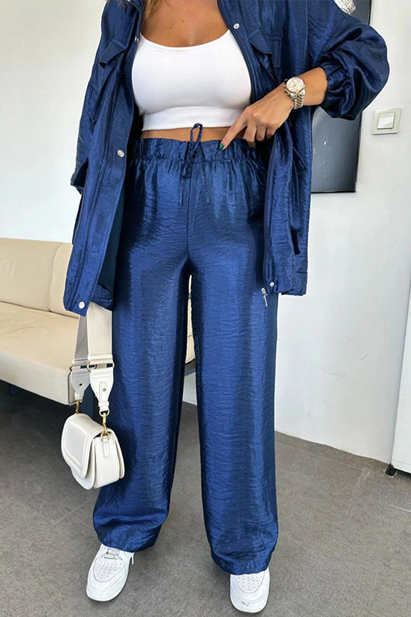 Jessa | Casual, long-sleeved two-piece suit with a gathered stand-up collar and pockets - Image 14