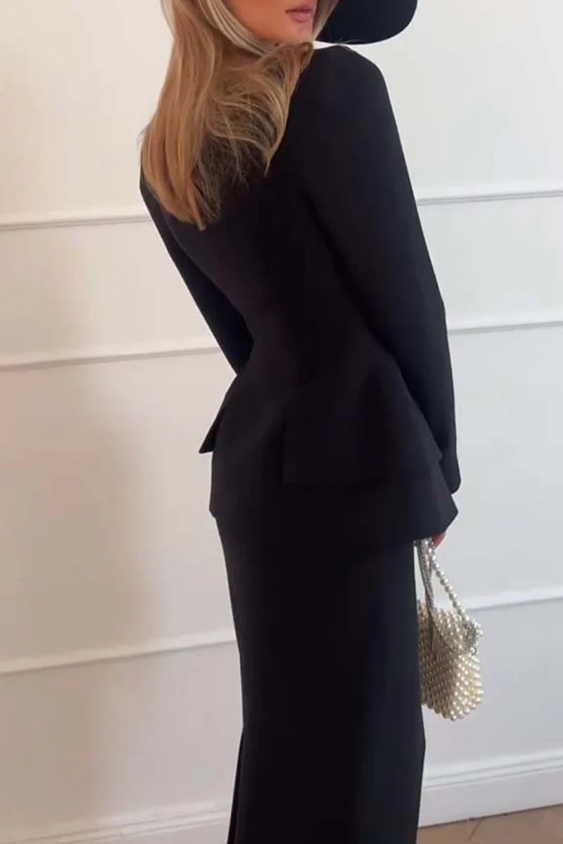 Jessica | Elegant buttons, ruffles, square neckline, long sleeves, two piece - Image 6